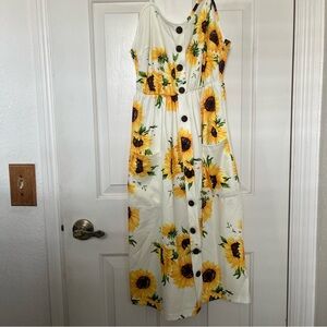 Sunflower Midi Dress with Pockets